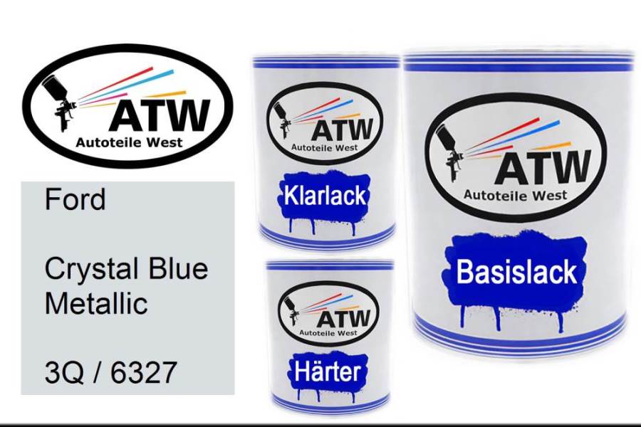 Ford, Crystal Blue Metallic, 3Q / 6327: 1L Lackdose + 1L Klarlack + 500ml Härter - Set, von ATW Autoteile West.
